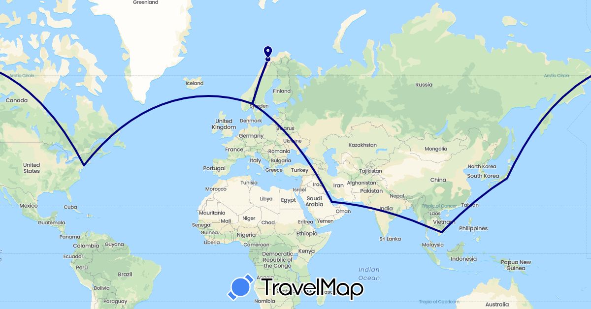 TravelMap itinerary: driving in Japan, Norway, Qatar, United States, Vietnam (Asia, Europe, North America)